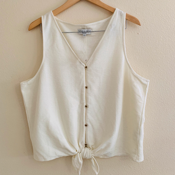 Madewell Texture & Thread Tank Top Front Tie Ivory - Picture 2 of 5